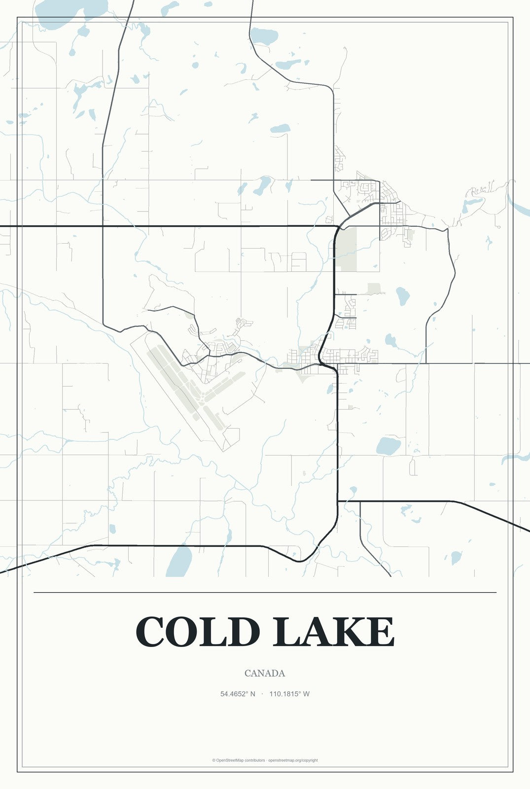 Cold Lake, Canada City Map Aluminum Sign in Gallery Air style