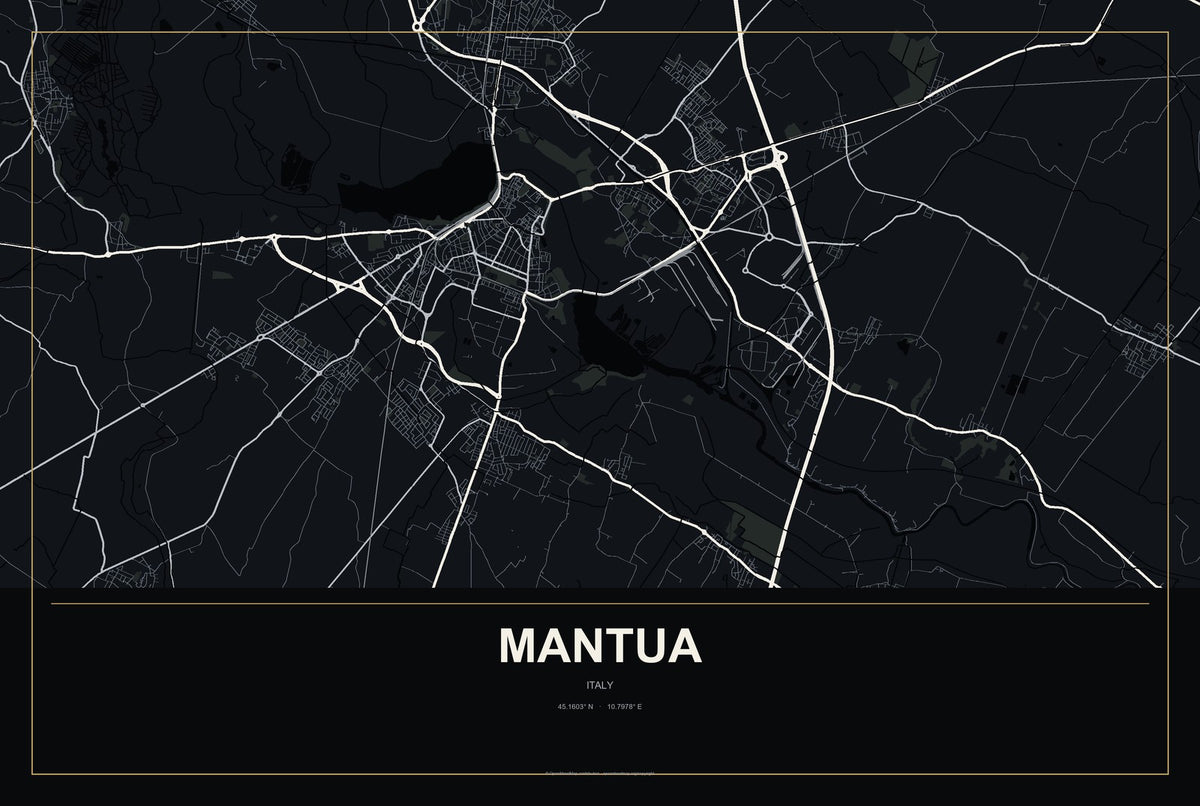Mantua, Italy City Map Aluminum Sign in Metropolitan Noir style