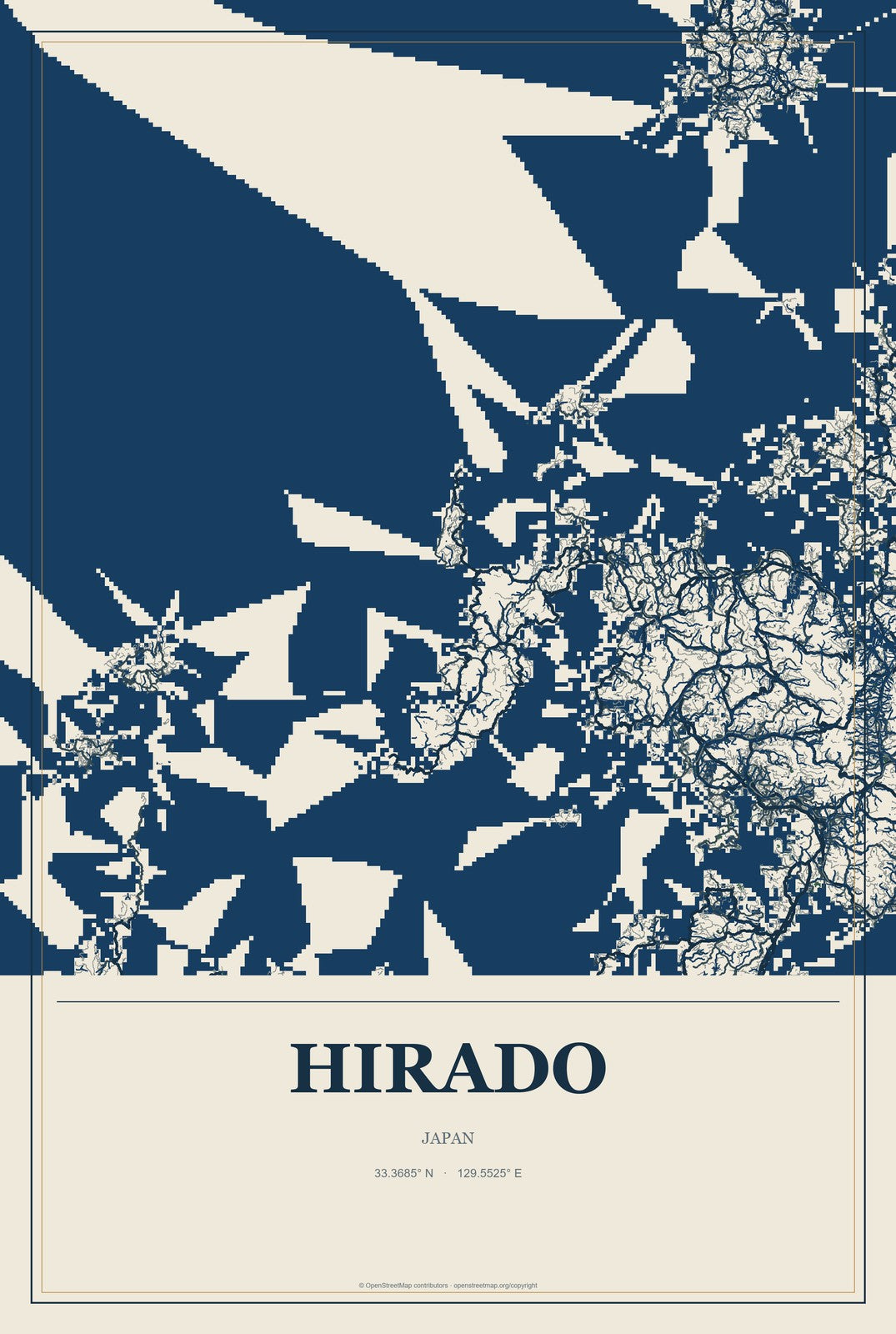 Hirado, Japan City Map Aluminum Sign in Coastal Cutout style
