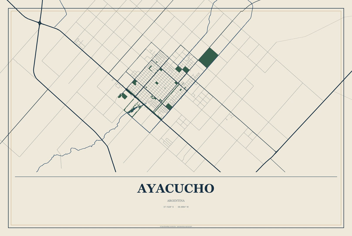Ayacucho, Argentina City Map Aluminum Sign in Coastal Cutout style