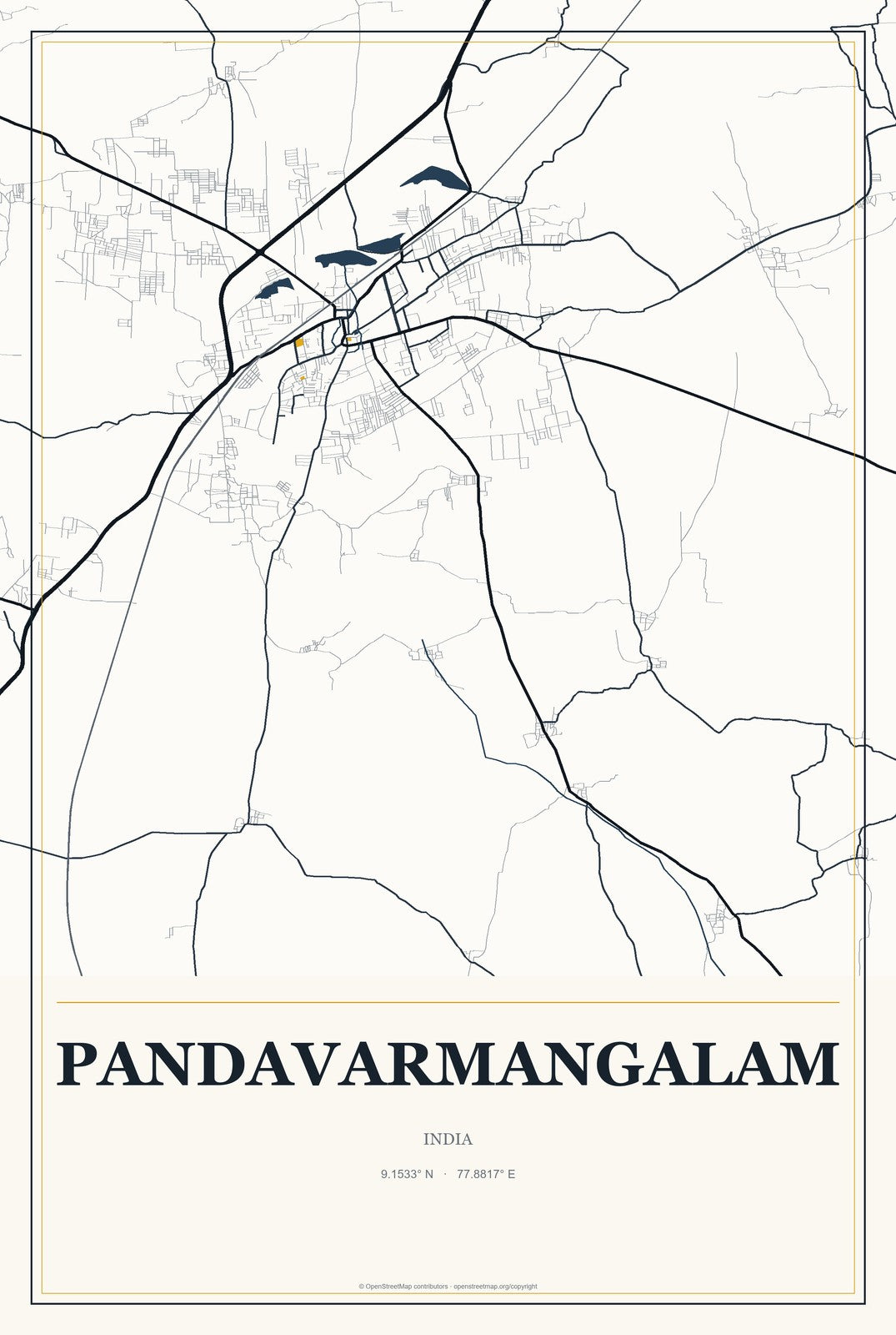 Pandavarmangalam, India City Map Aluminum Sign in Citrine Modern style