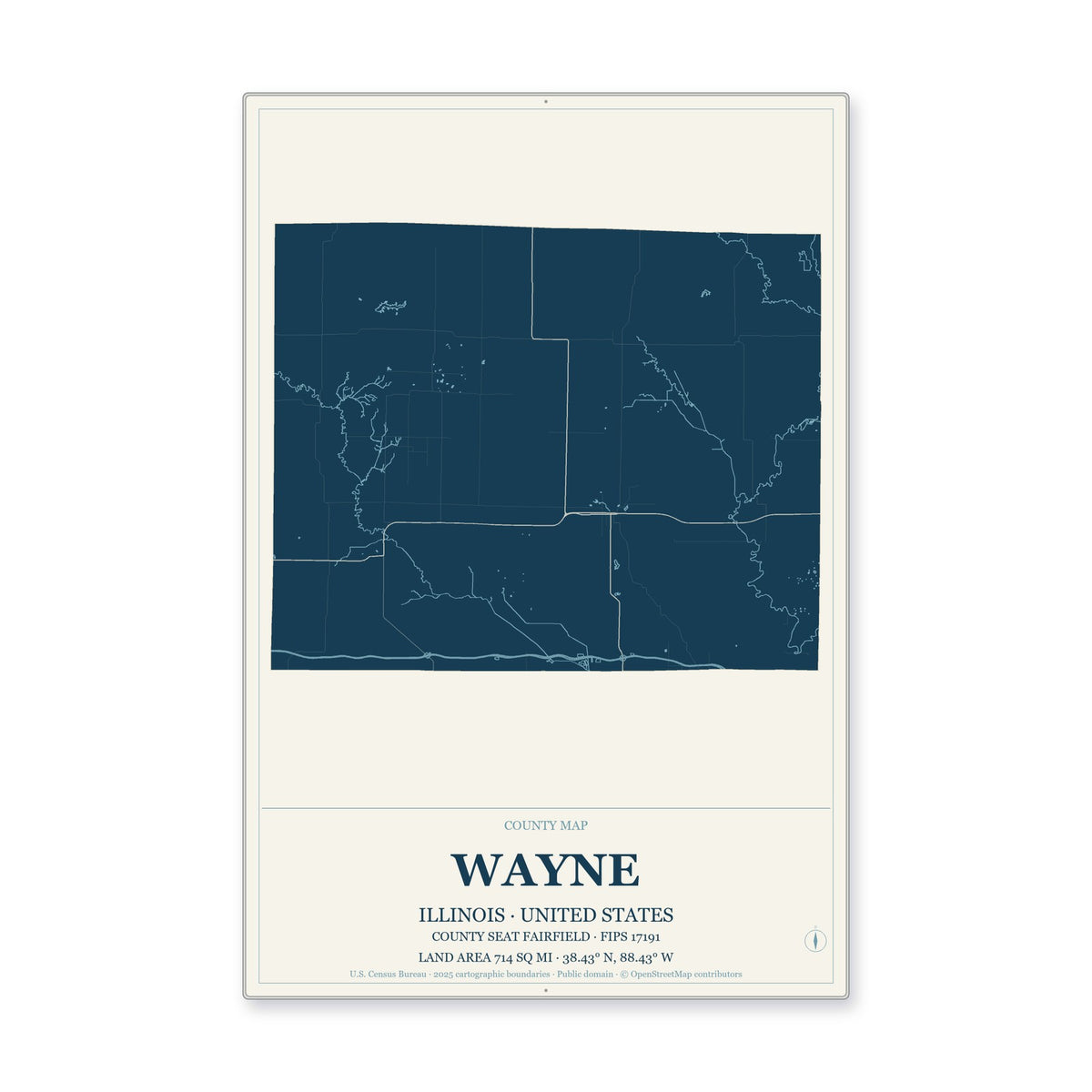 Wayne County, Illinois Map Aluminum Sign in Coastal Cutout style