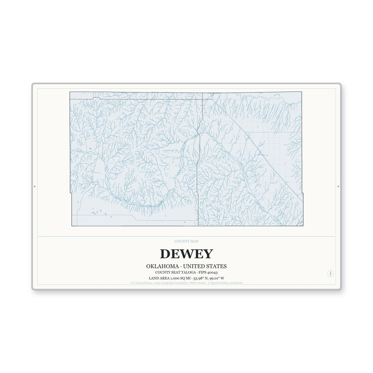 Dewey County, Oklahoma Map Aluminum Sign in Gallery Air style