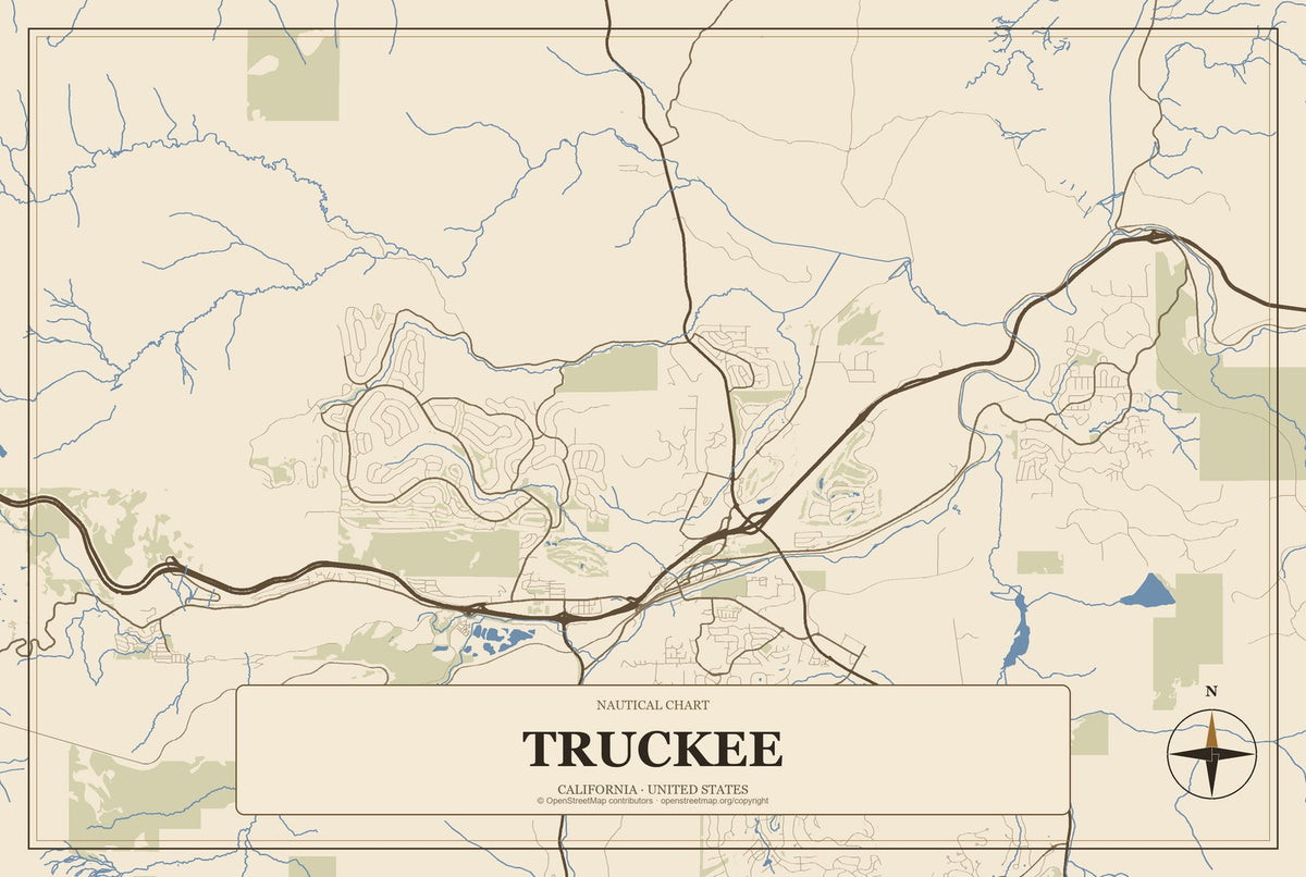 Truckee, California City Map Aluminum Sign in Heritage Nautical style