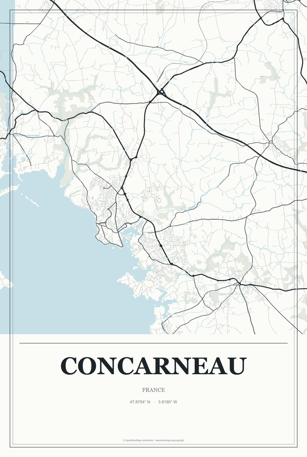 Concarneau, France City Map Aluminum Sign in Gallery Air style