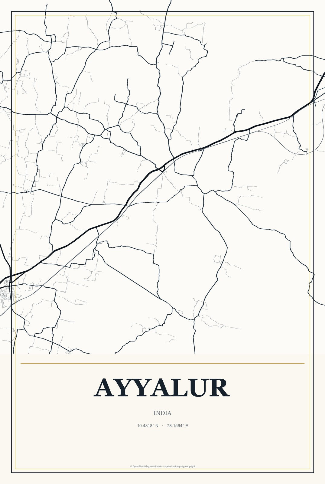Ayyalur, India City Map Aluminum Sign in Citrine Modern style