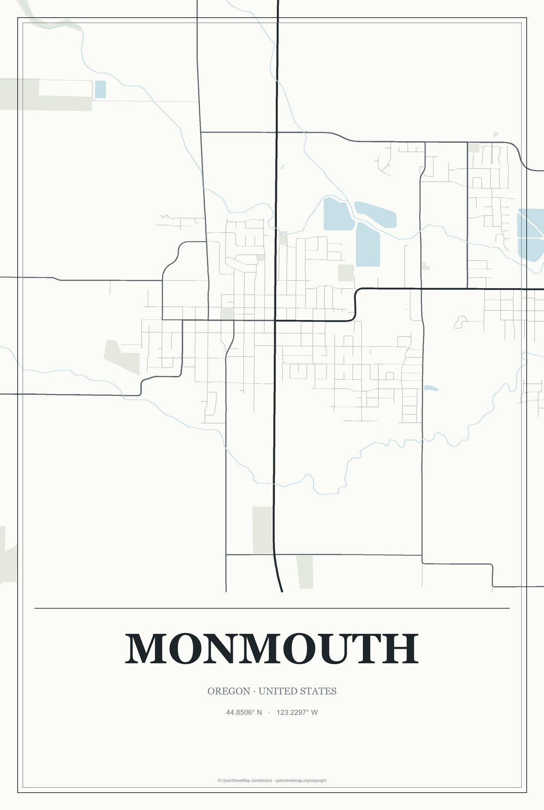 Monmouth, Oregon City Map Aluminum Sign in Gallery Air style