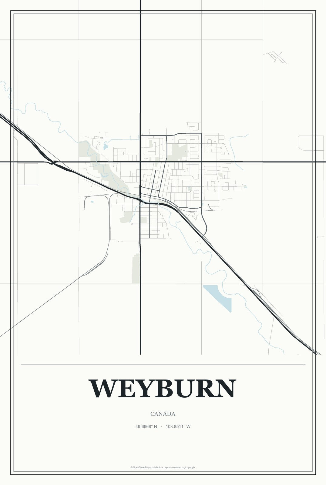 Weyburn, Canada City Map Aluminum Sign in Gallery Air style