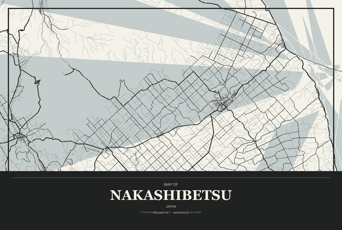 Nakashibetsu, Japan City Map Aluminum Sign in Museum Plaque style