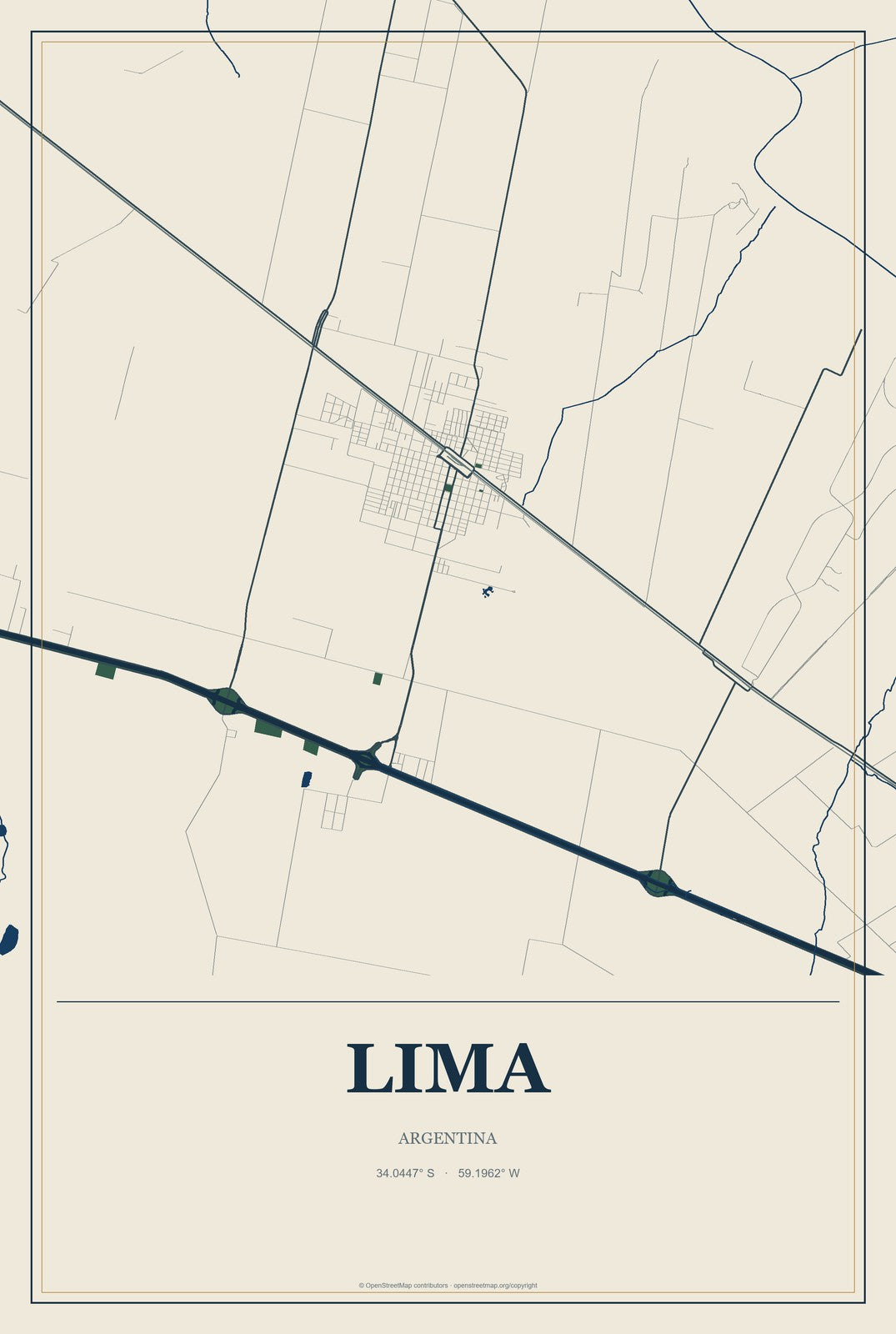 Lima, Argentina City Map Aluminum Sign in Coastal Cutout style