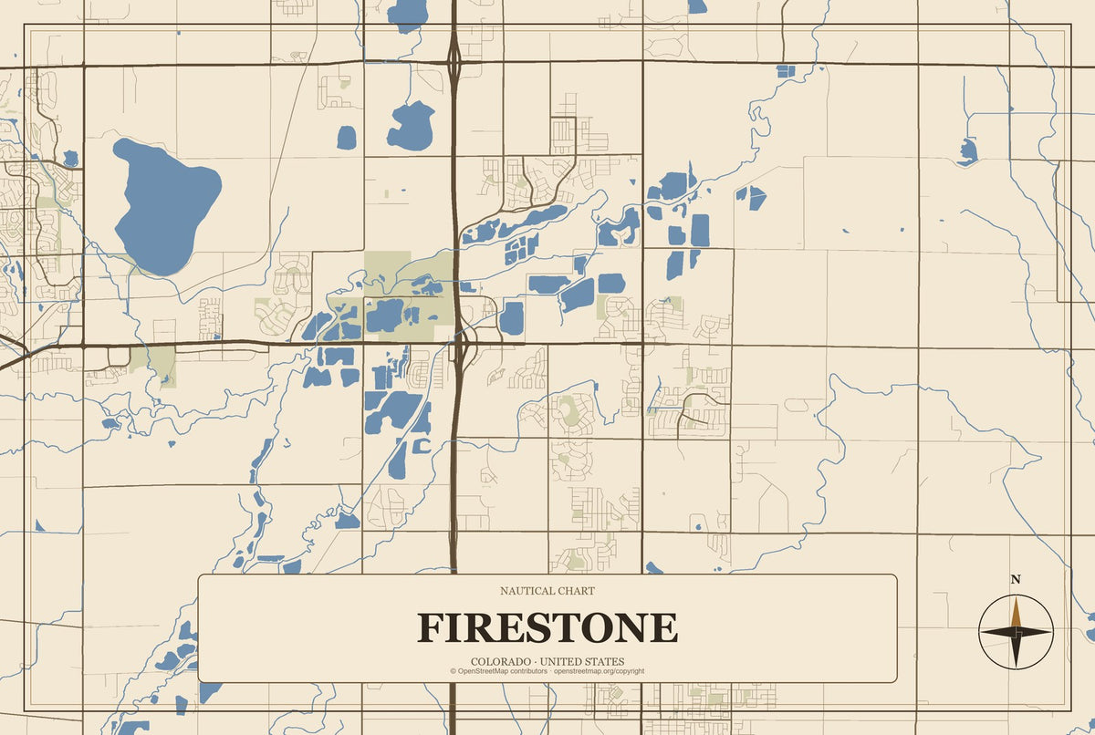 Firestone, Colorado City Map Aluminum Sign in Heritage Nautical style