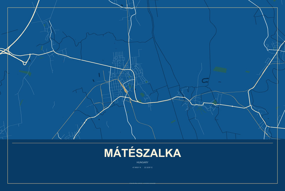 Mátészalka, Hungary City Map Aluminum Sign in Harbor Cobalt style