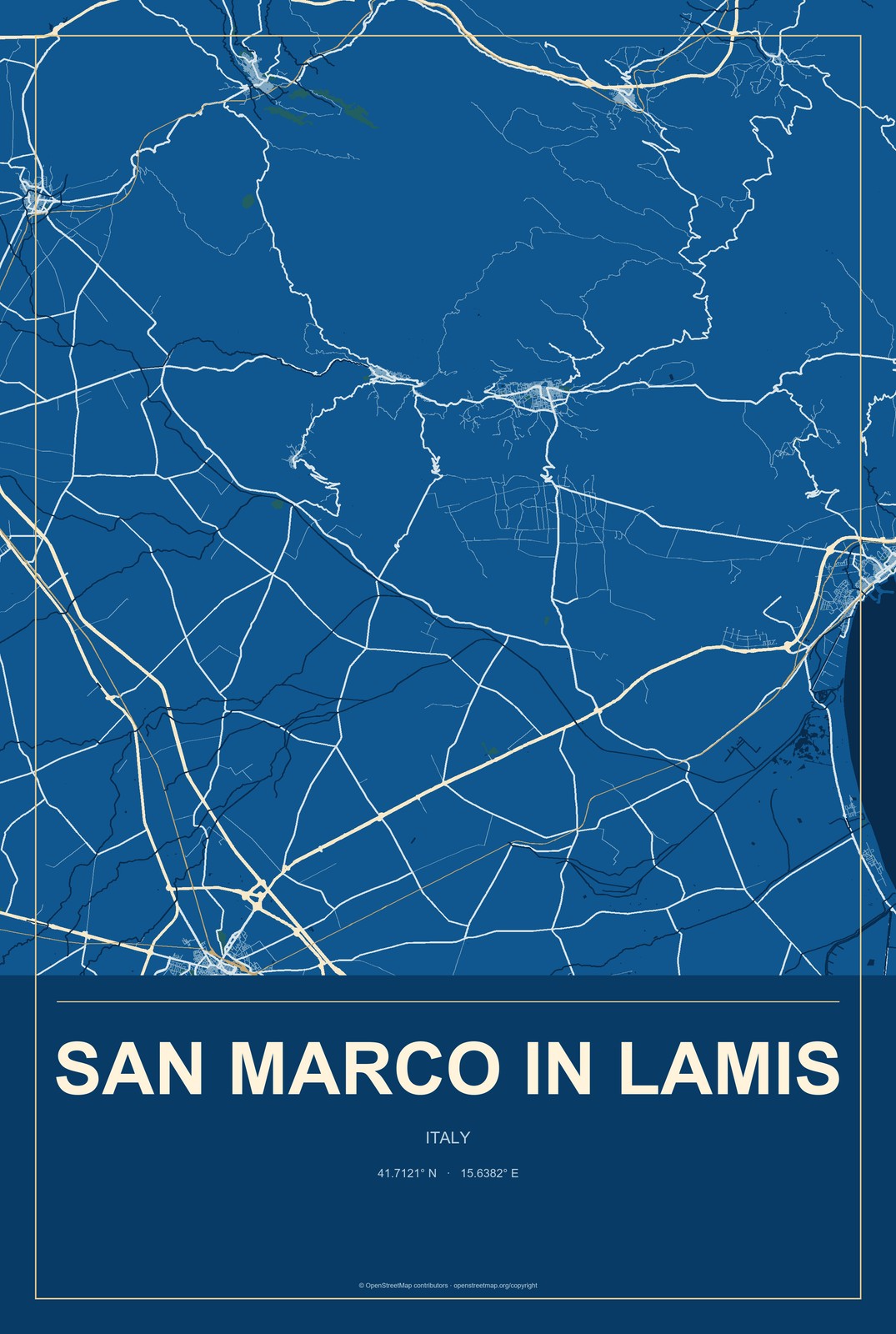 San Marco in Lamis, Italy City Map Aluminum Sign in Harbor Cobalt style