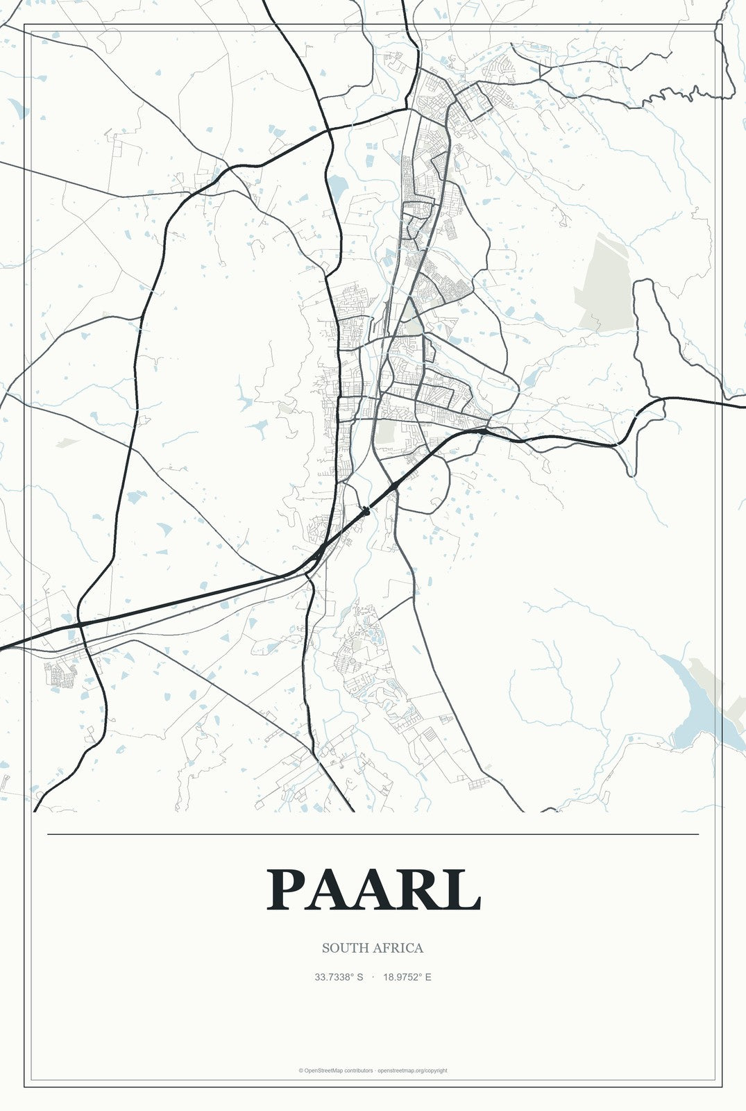 Paarl, South Africa City Map Aluminum Sign in Gallery Air style