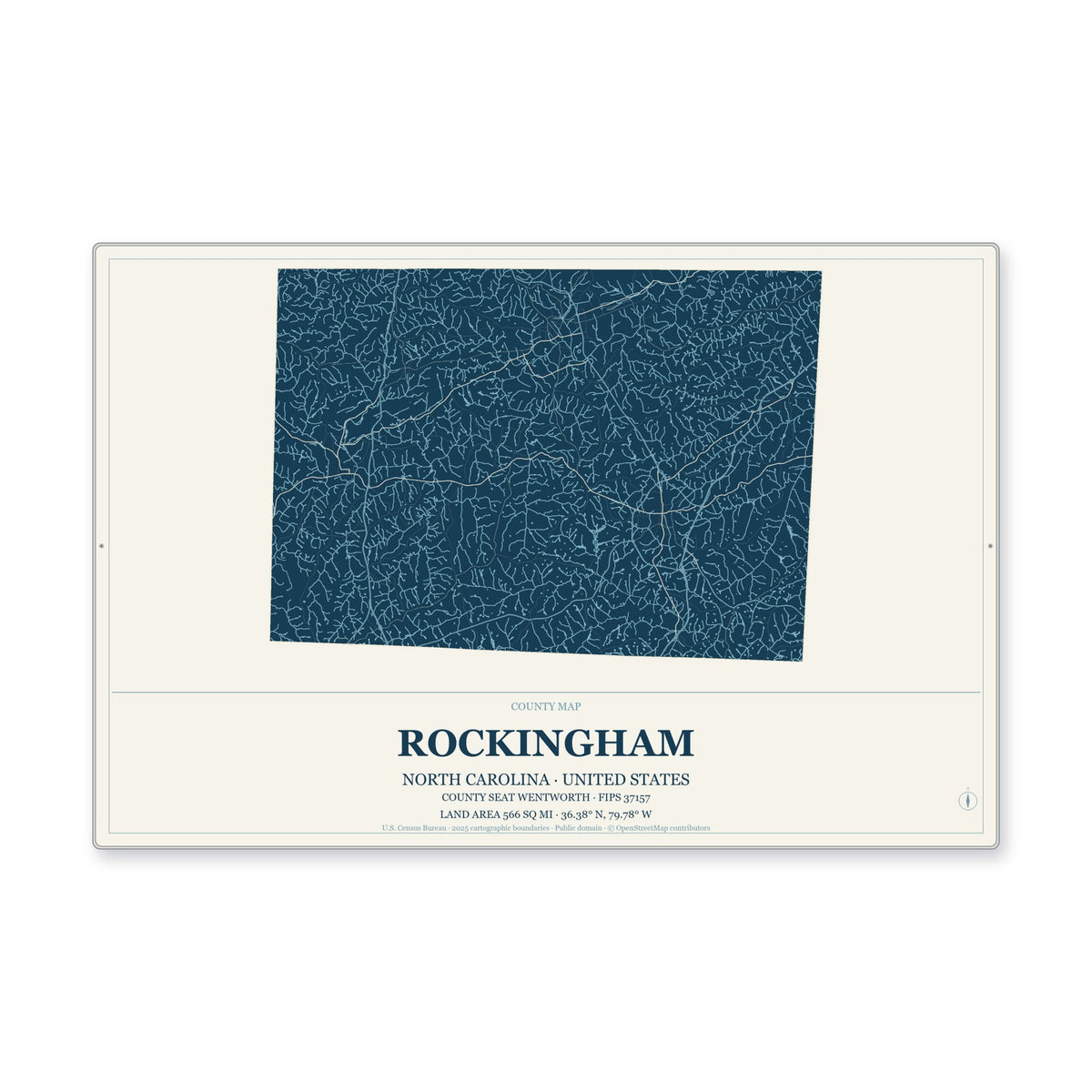 Rockingham County, North Carolina Map Aluminum Sign in Coastal Cutout style