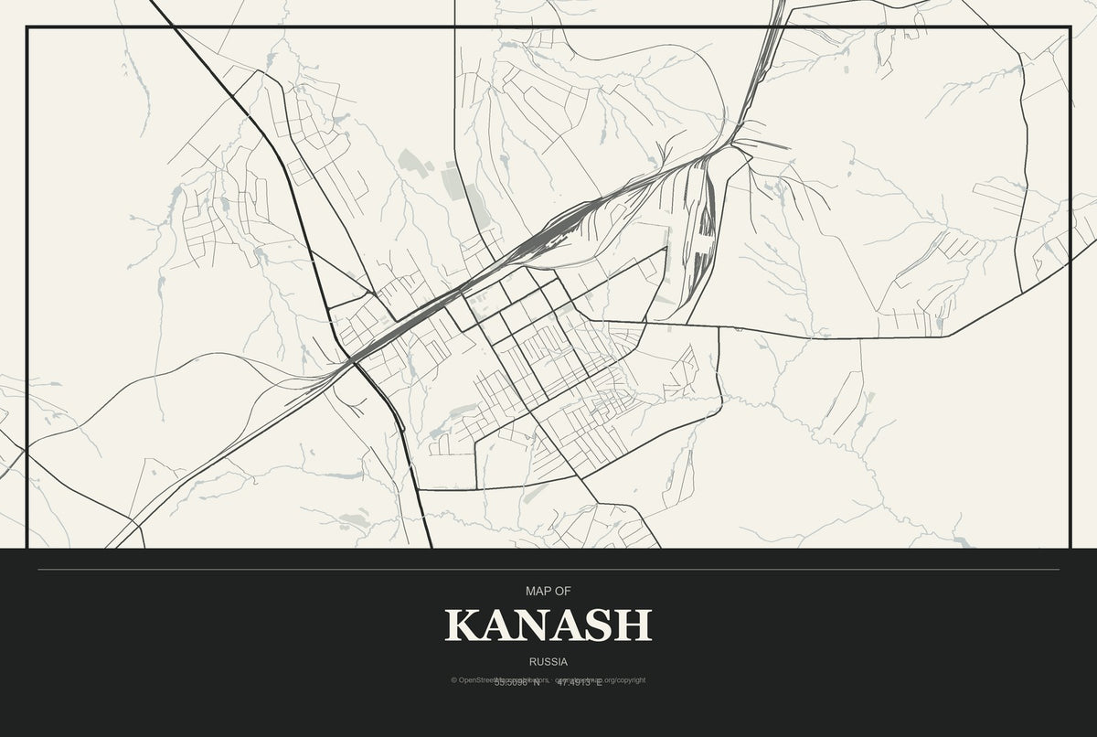 Kanash, Russia City Map Aluminum Sign in Museum Plaque style