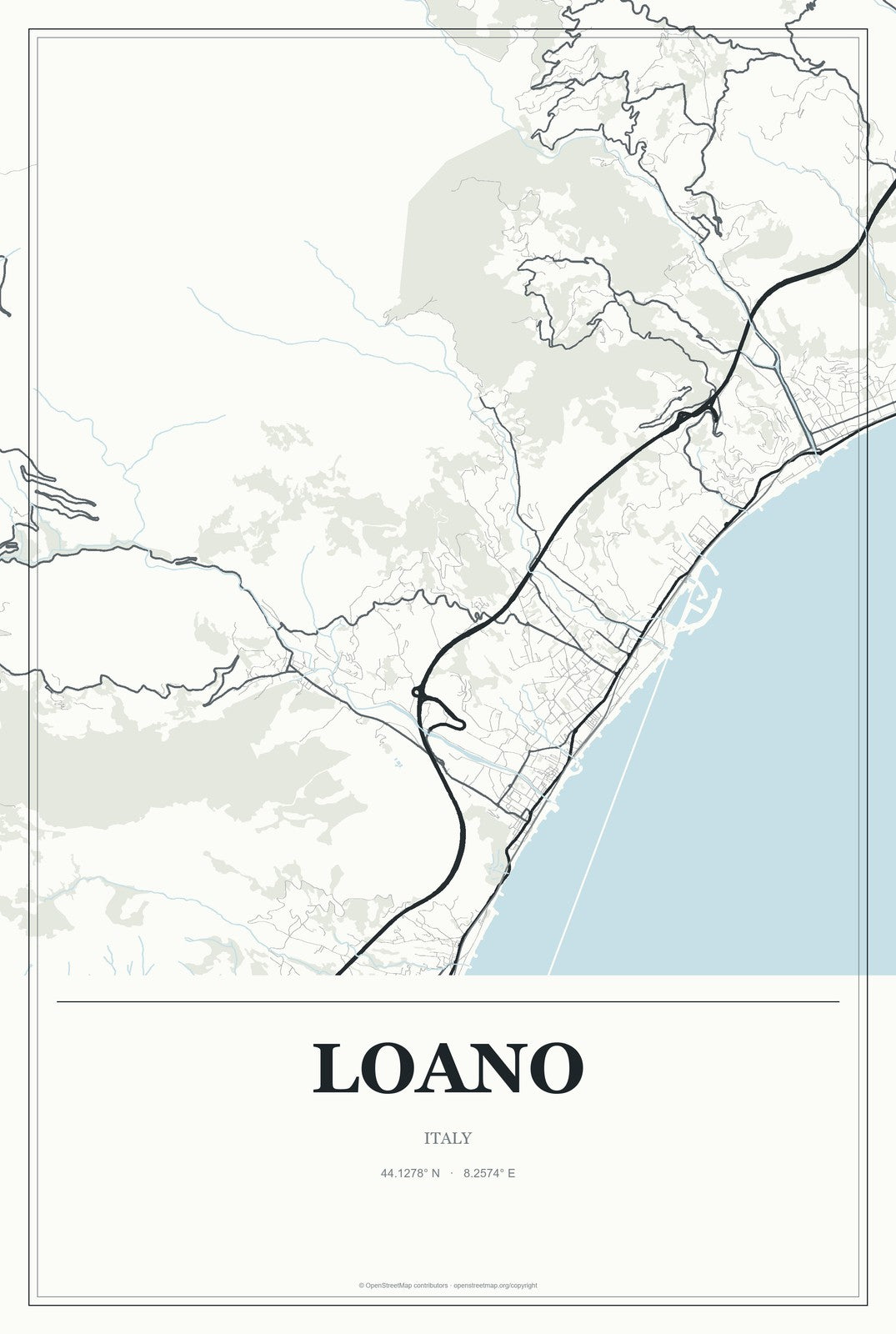 Loano, Italy City Map Aluminum Sign in Gallery Air style
