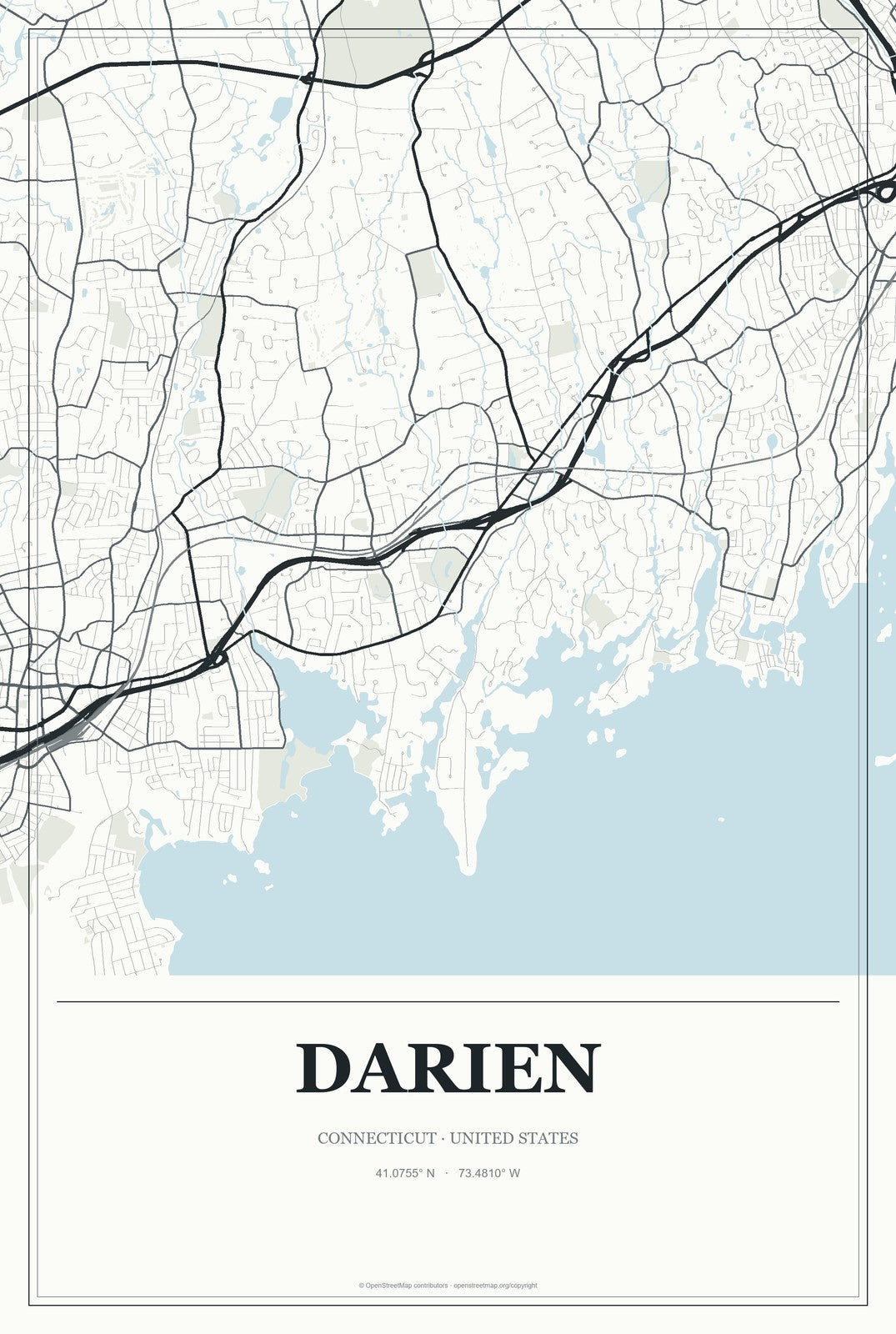 Darien, Connecticut City Map Aluminum Sign in Gallery Air style