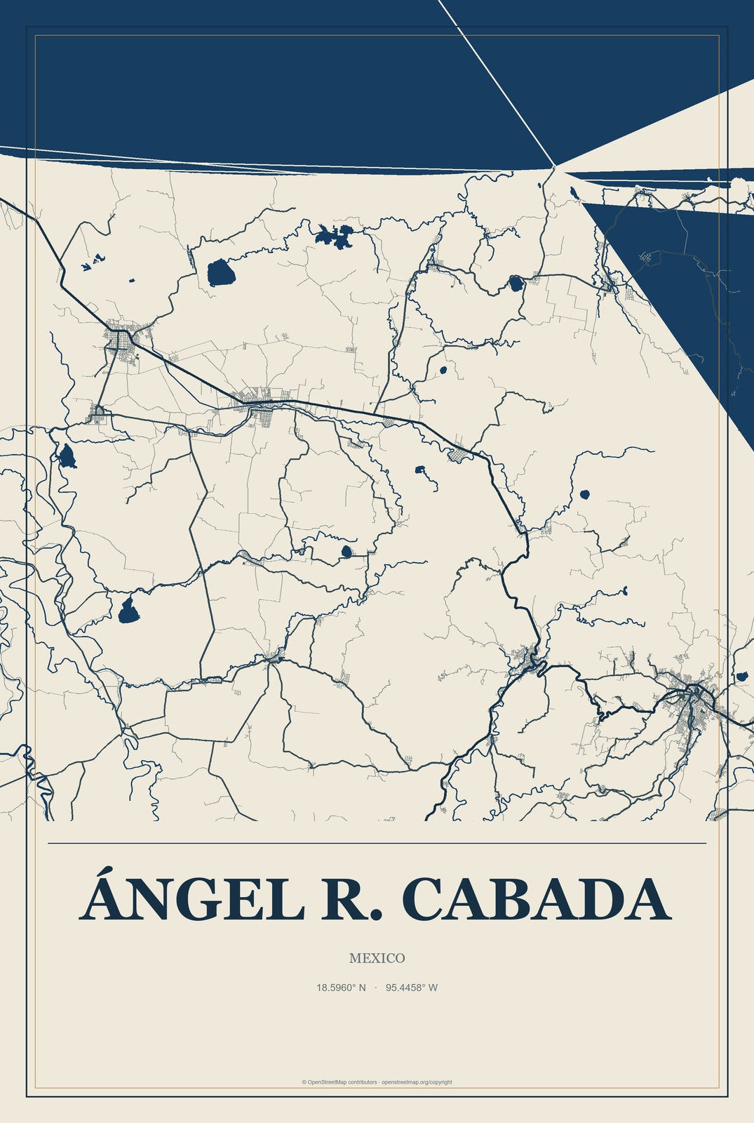 Ángel R. Cabada, Mexico City Map Aluminum Sign in Coastal Cutout style