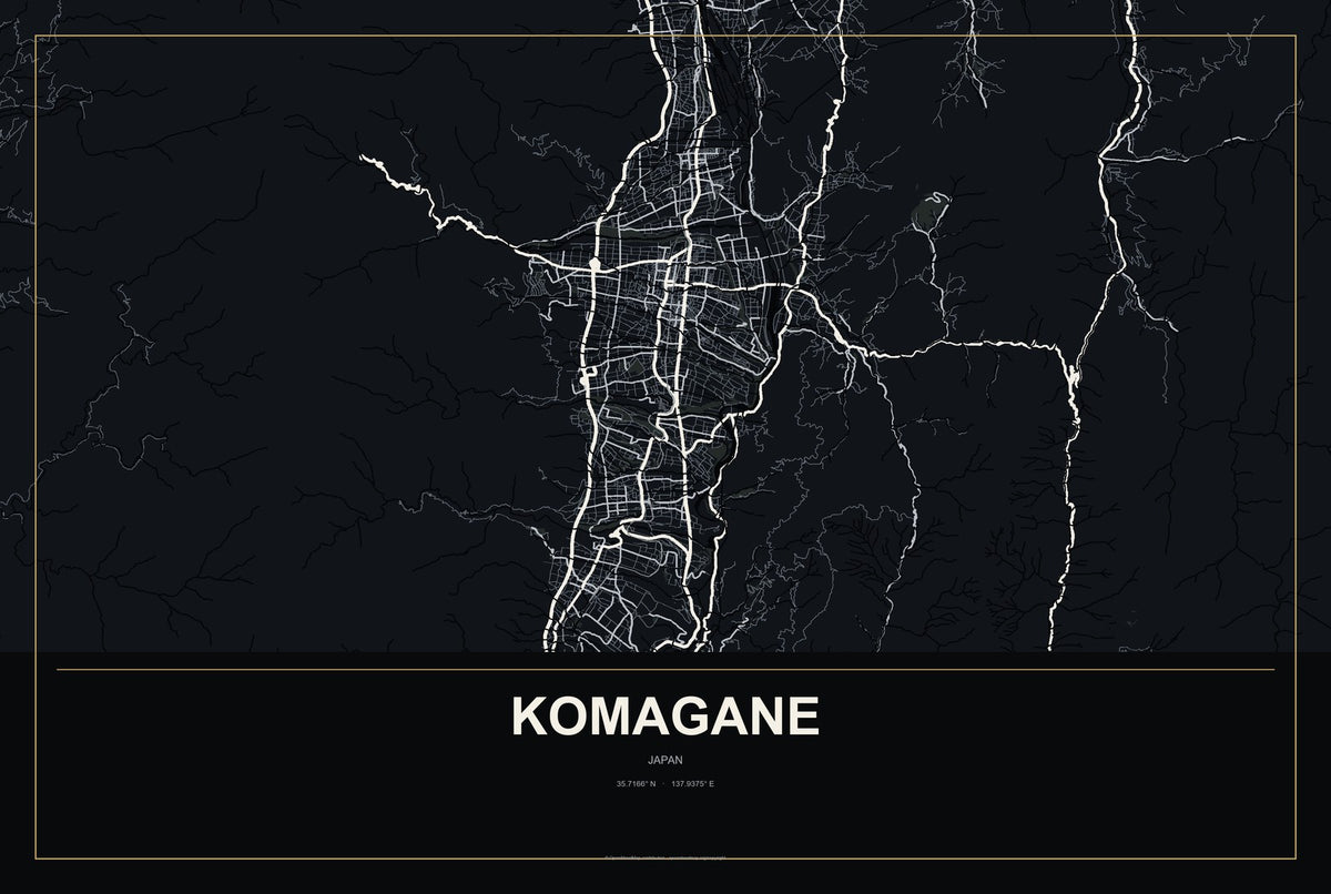 Komagane, Japan City Map Aluminum Sign in Metropolitan Noir style
