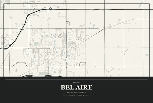 Bel Aire, Kansas City Map Aluminum Sign in Museum Plaque style