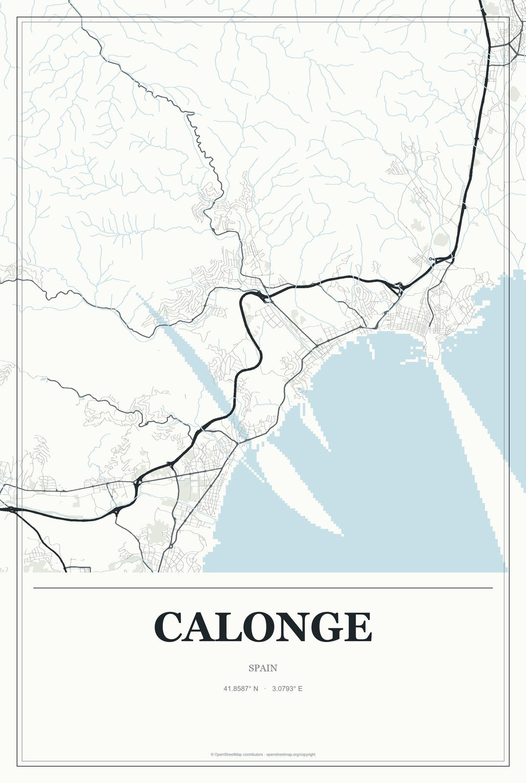 Calonge, Spain City Map Aluminum Sign in Gallery Air style