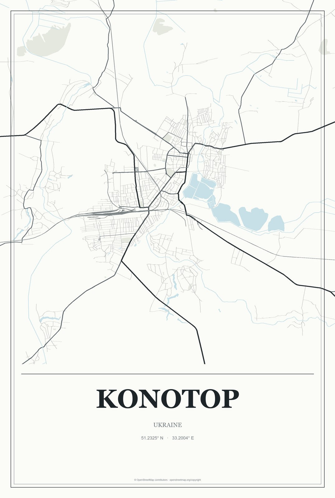 Konotop, Ukraine City Map Aluminum Sign in Gallery Air style