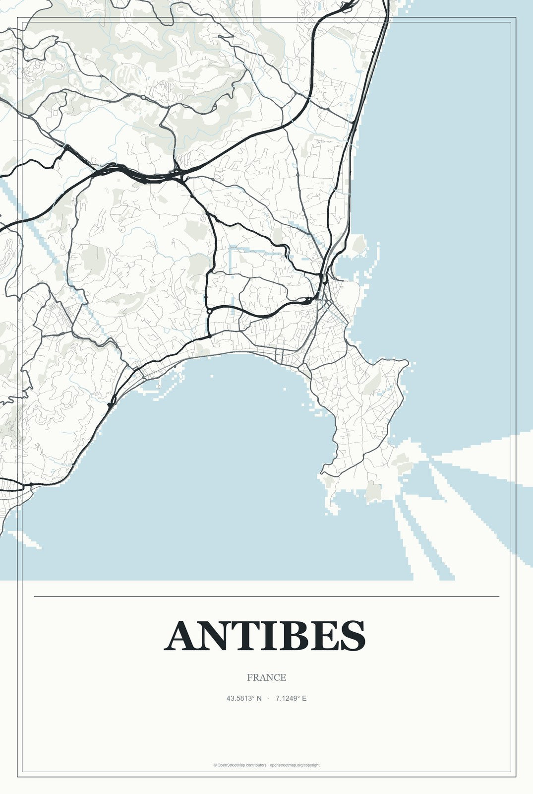 Antibes, France City Map Aluminum Sign in Gallery Air style