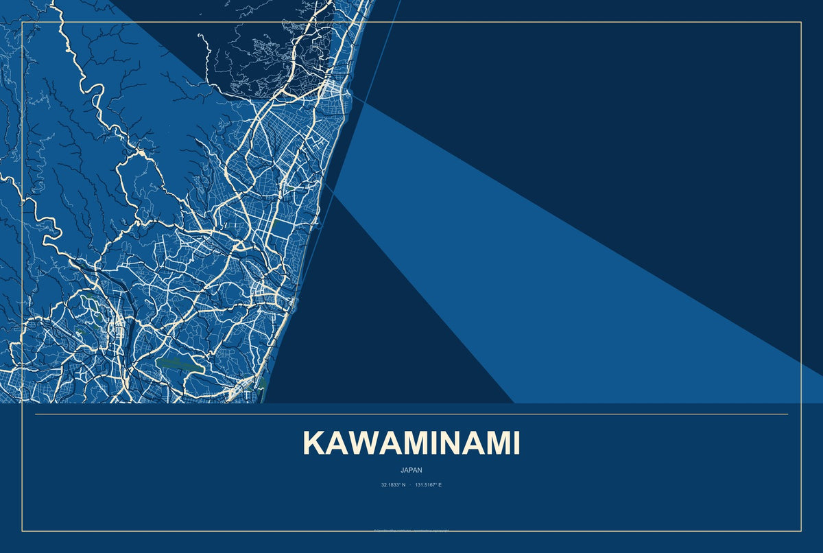 Kawaminami, Japan City Map Aluminum Sign in Harbor Cobalt style