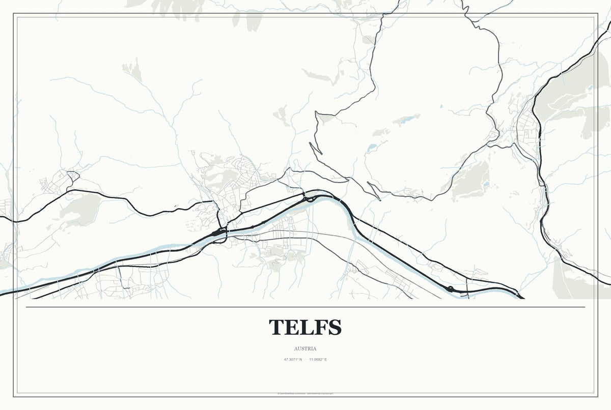 Telfs, Austria City Map Aluminum Sign in Gallery Air style