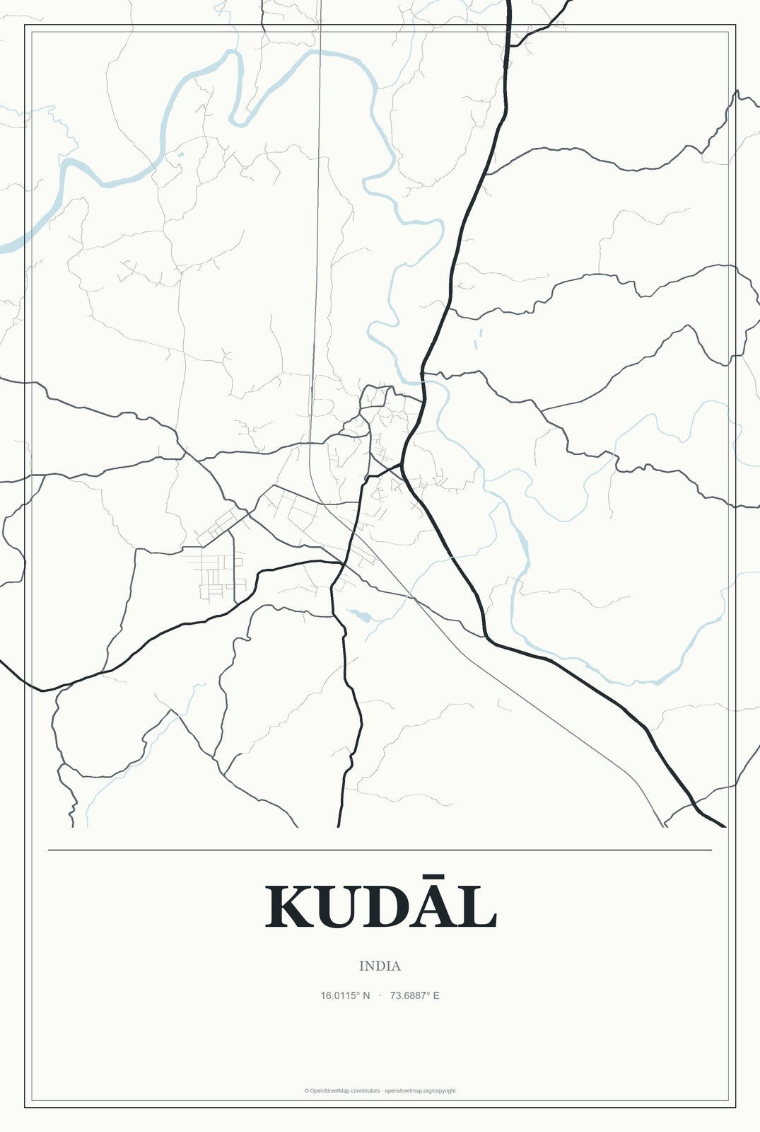 Kudāl, India City Map Aluminum Sign in Gallery Air style