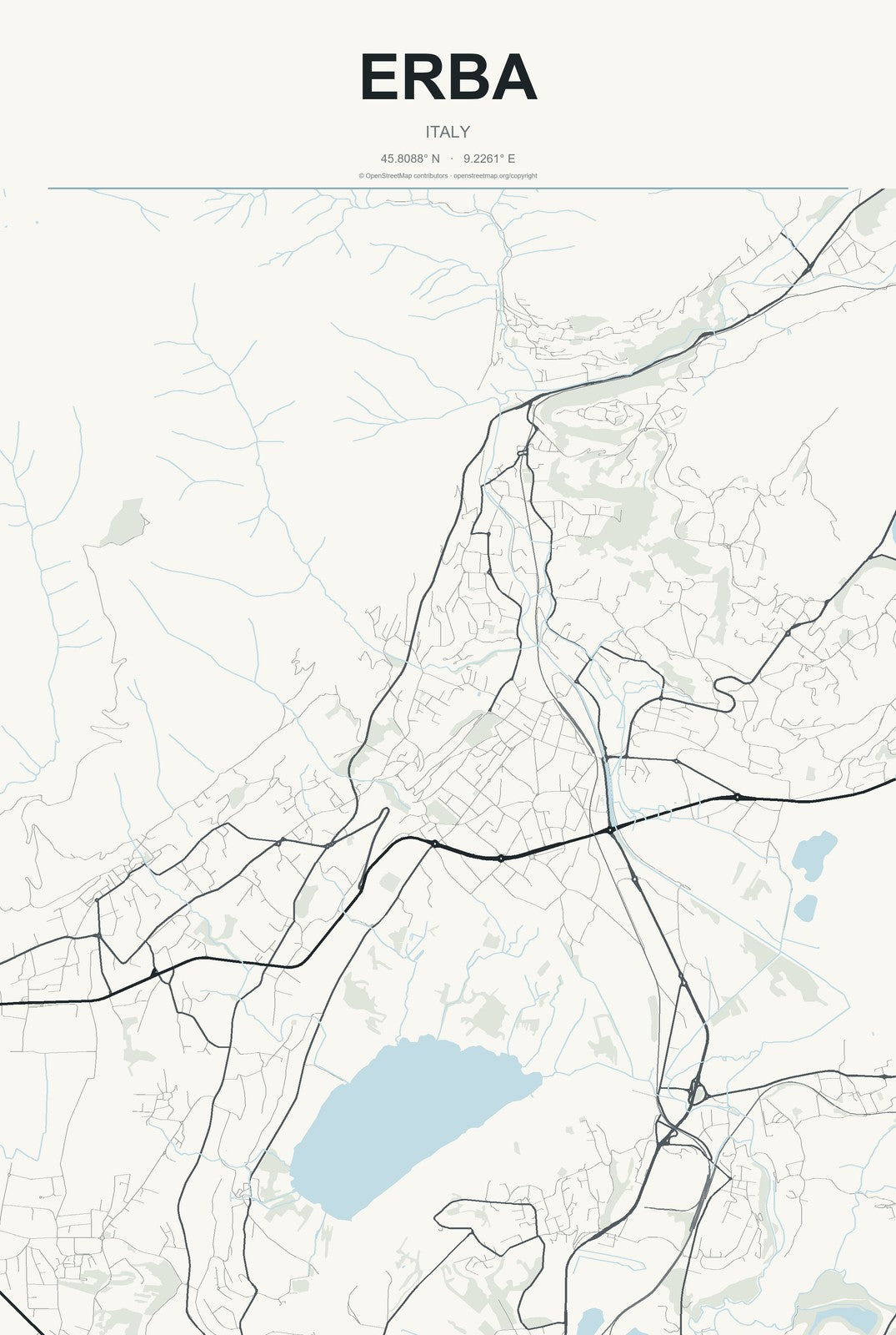 Erba, Italy City Map Aluminum Sign in Headline Atlas style