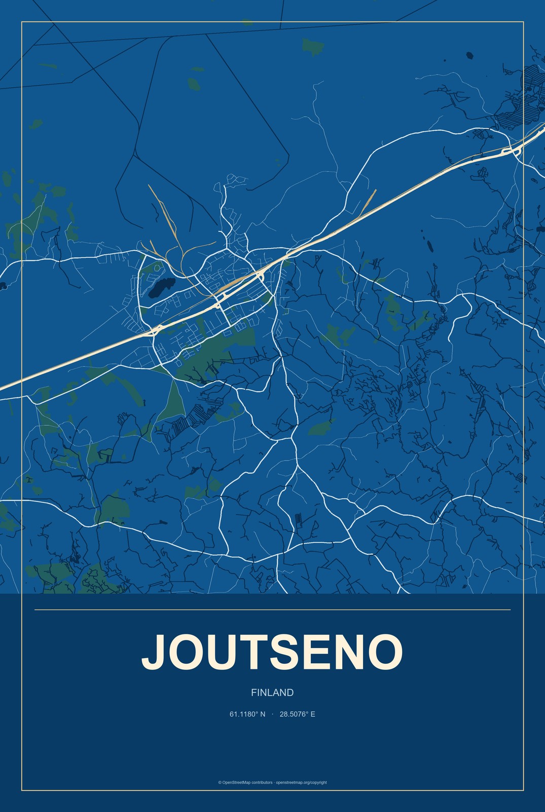 Joutseno, Finland City Map Aluminum Sign in Harbor Cobalt style
