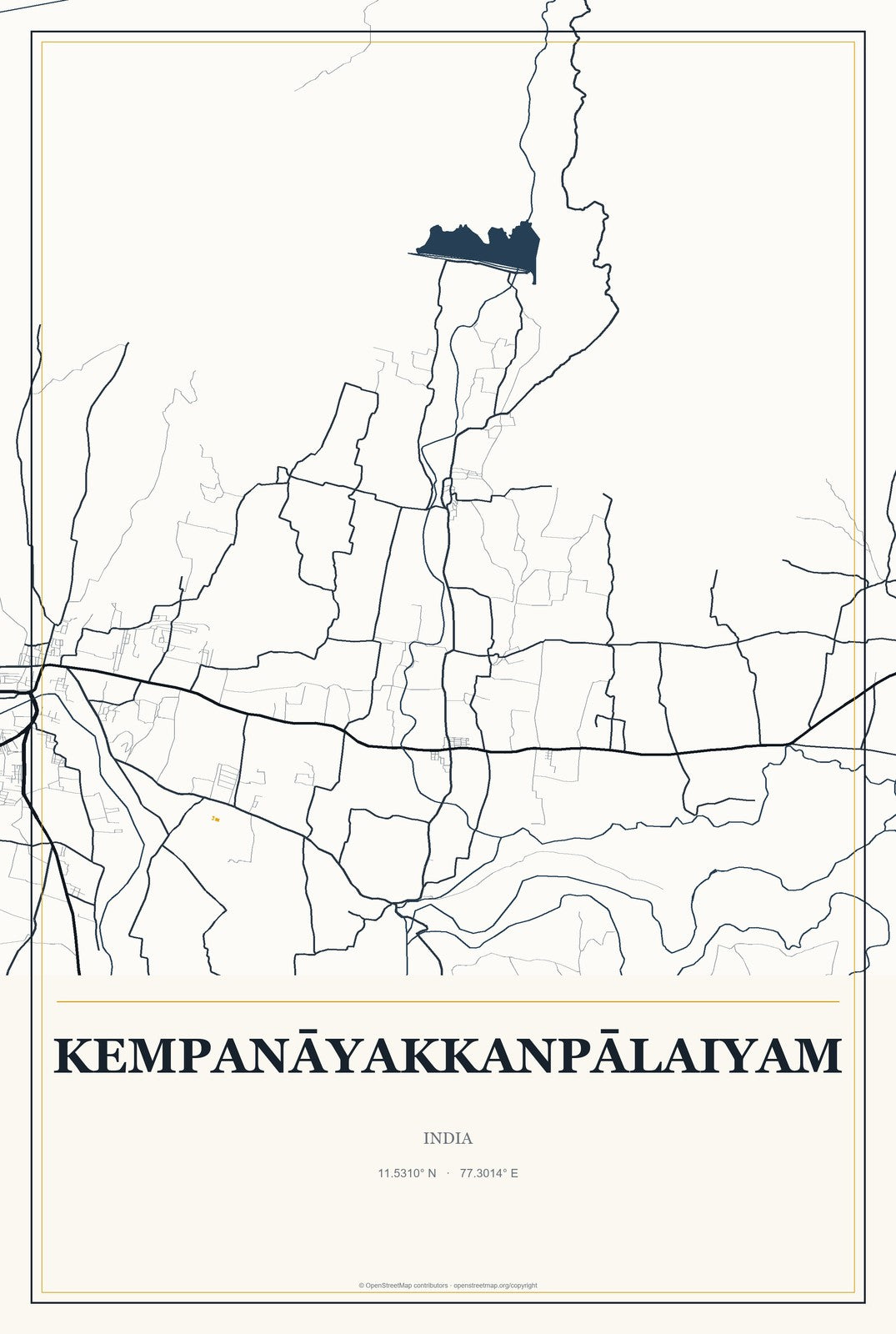 Kempanāyakkanpālaiyam, India City Map Aluminum Sign in Citrine Modern style