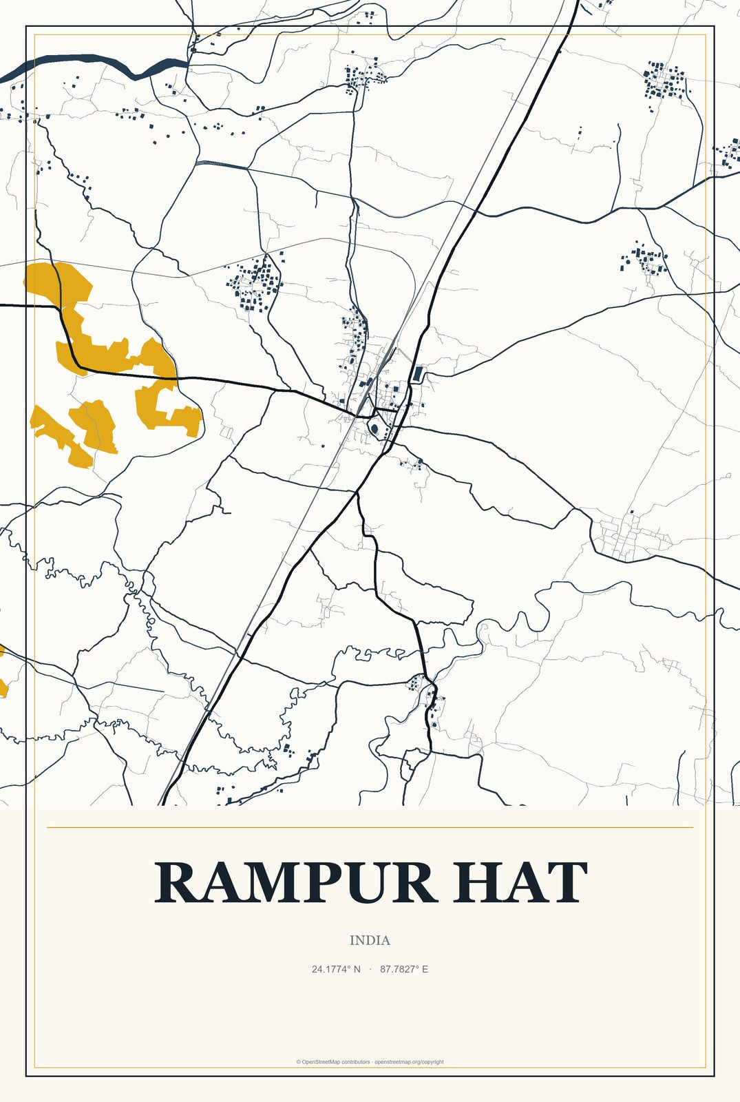 Rampur Hat, India City Map Aluminum Sign in Citrine Modern style