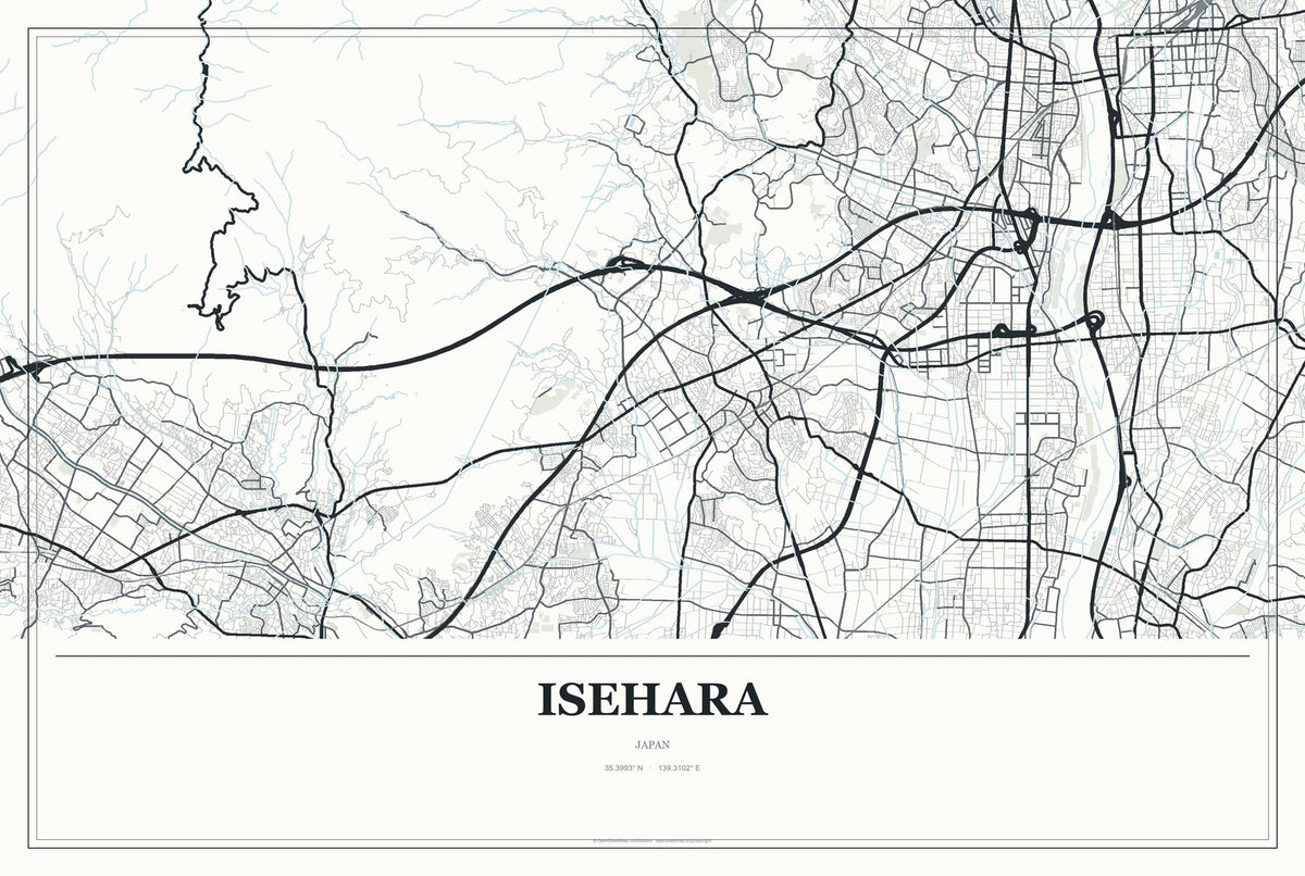 Isehara, Japan City Map Aluminum Sign in Gallery Air style