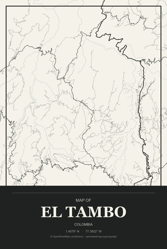 El Tambo, Colombia City Map Aluminum Sign in Museum Plaque style