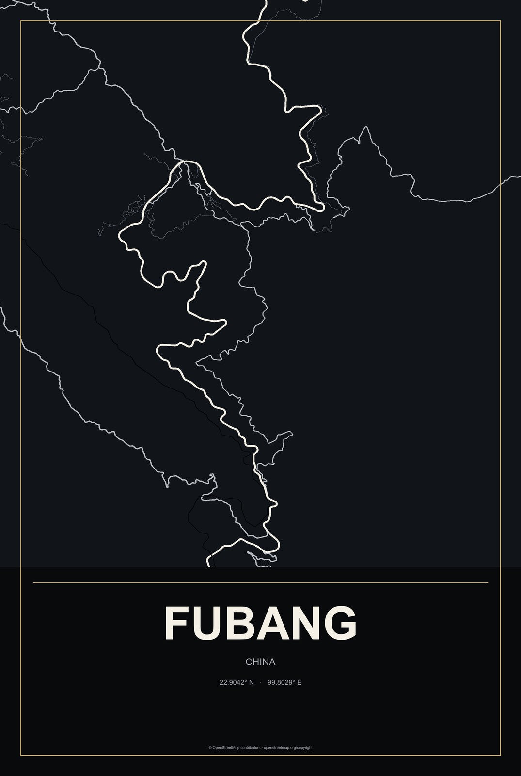 Fubang, China City Map Aluminum Sign in Metropolitan Noir style