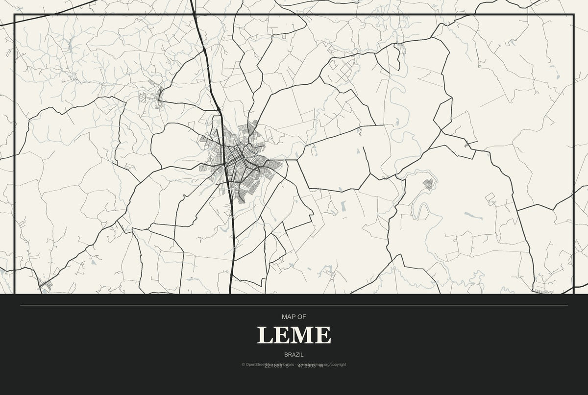 Leme, São Paulo, Brazil City Map Aluminum Sign in Museum Plaque style