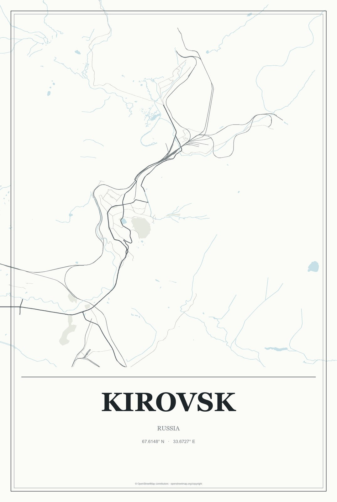 Kirovsk, Murmansk, Russia City Map Aluminum Sign in Gallery Air style