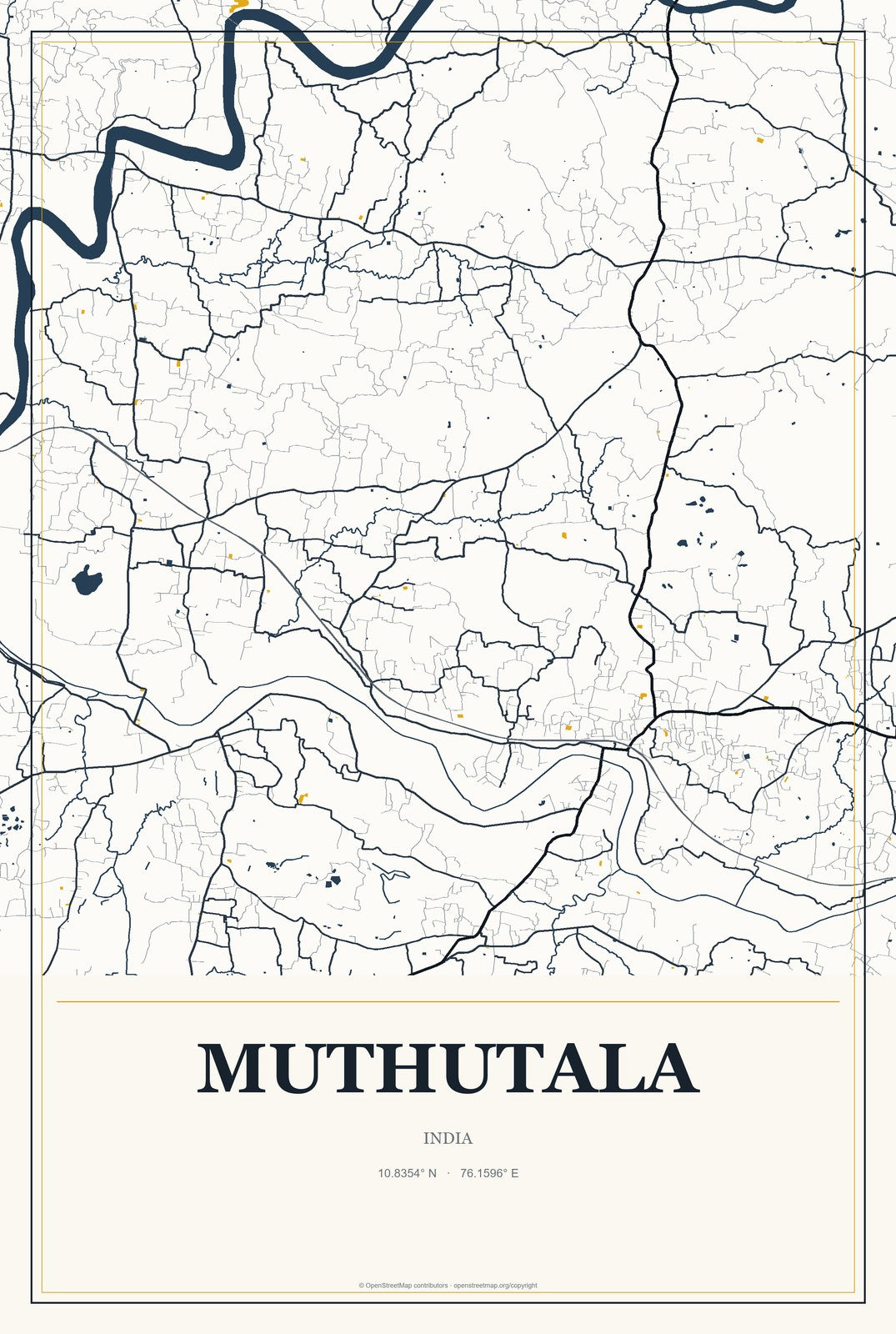 Muthutala, India City Map Aluminum Sign in Citrine Modern style