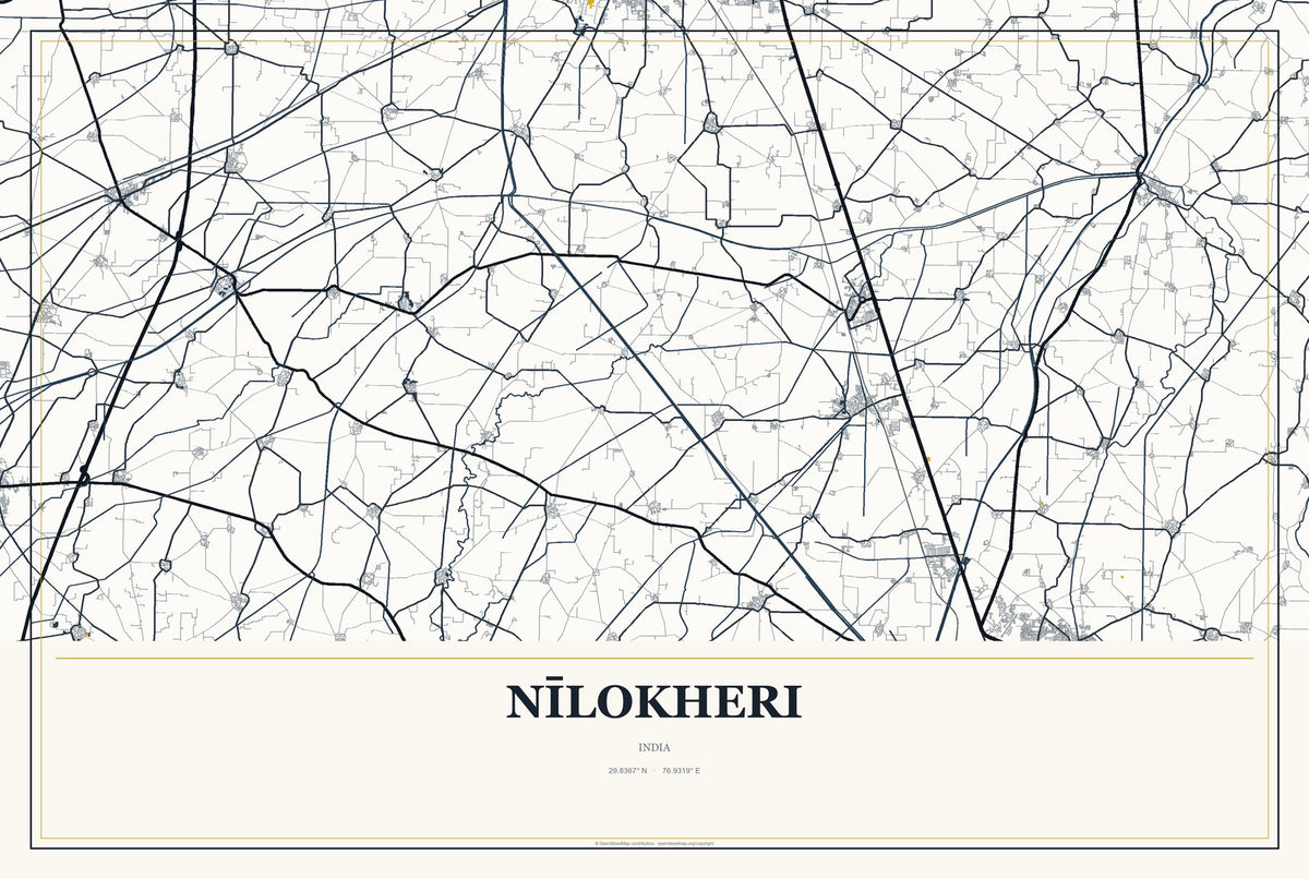 Nīlokheri, India City Map Aluminum Sign in Citrine Modern style