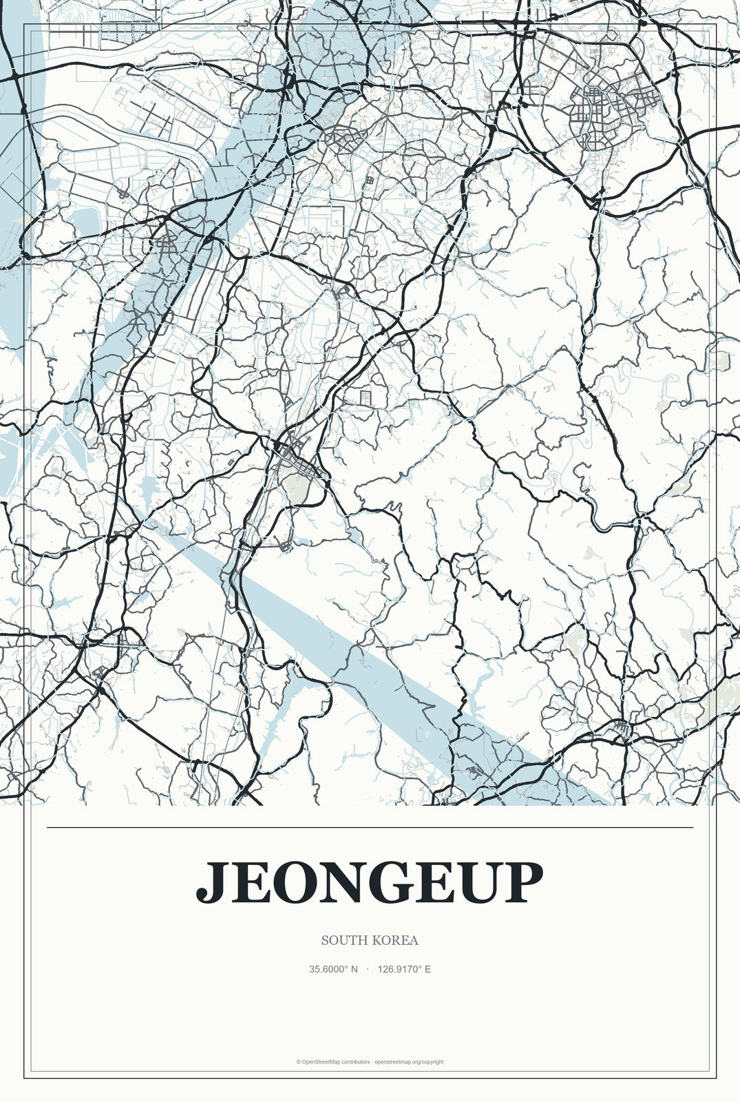 Jeongeup, South Korea City Map Aluminum Sign in Gallery Air style