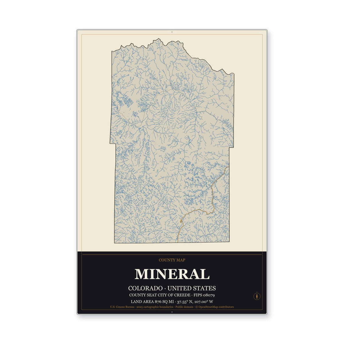 Mineral County, Colorado Map Aluminum Sign in Museum Plaque style