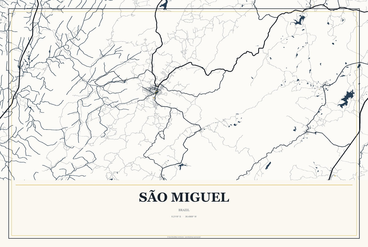 São Miguel, Brazil City Map Aluminum Sign in Citrine Modern style