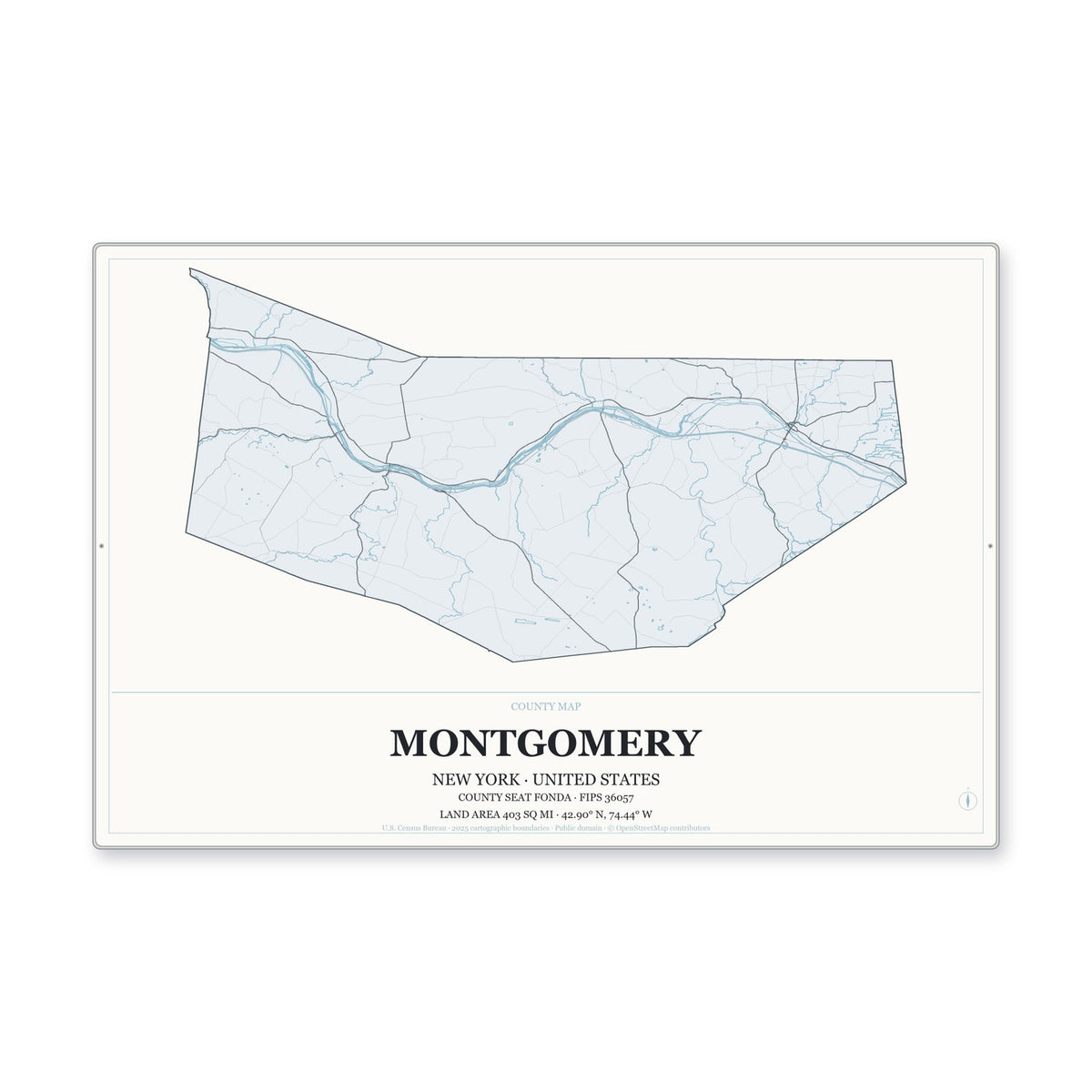 Montgomery County, New York Map Aluminum Sign in Gallery Air style