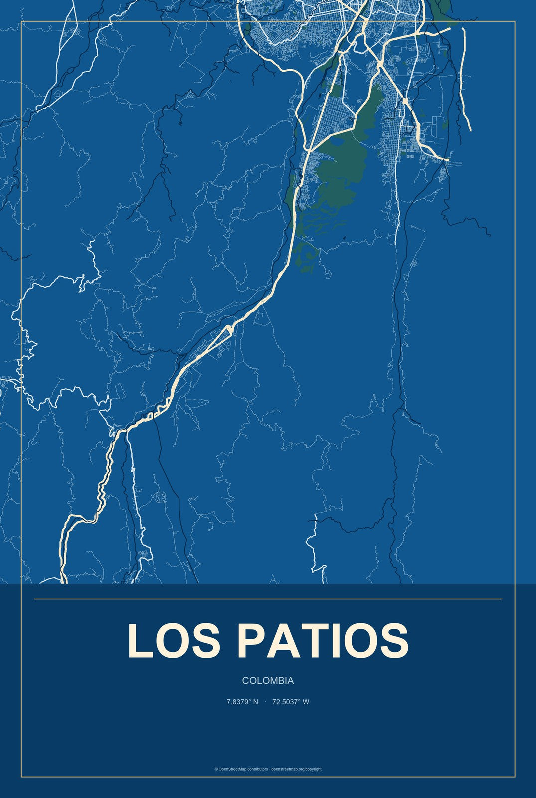 Los Patios, Colombia City Map Aluminum Sign in Harbor Cobalt style
