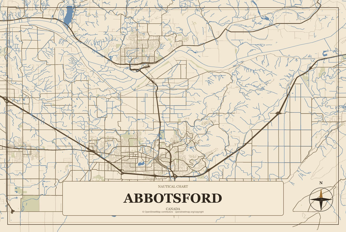Abbotsford, Canada City Map Aluminum Sign in Heritage Nautical style