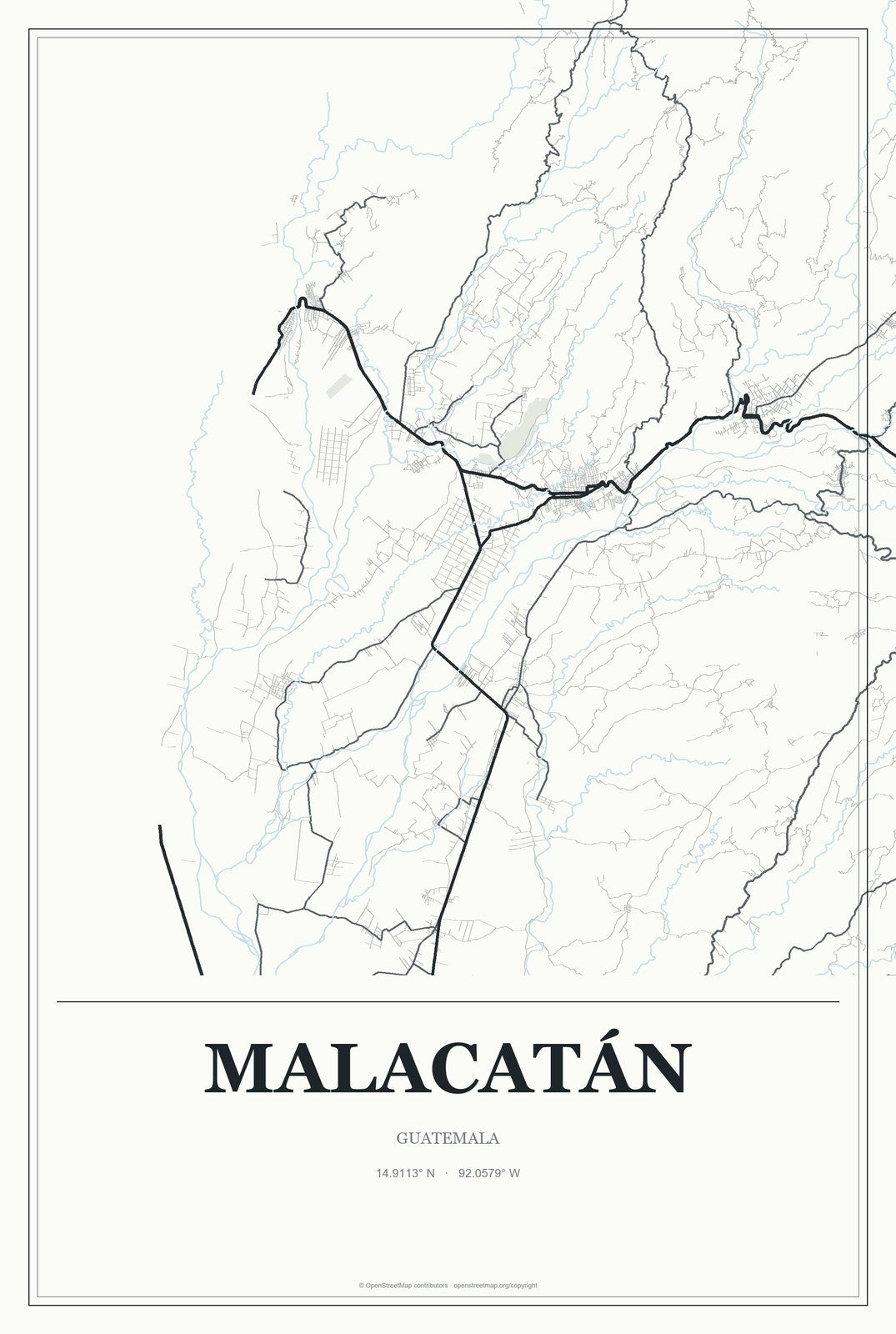 Malacatán, Guatemala City Map Aluminum Sign in Gallery Air style