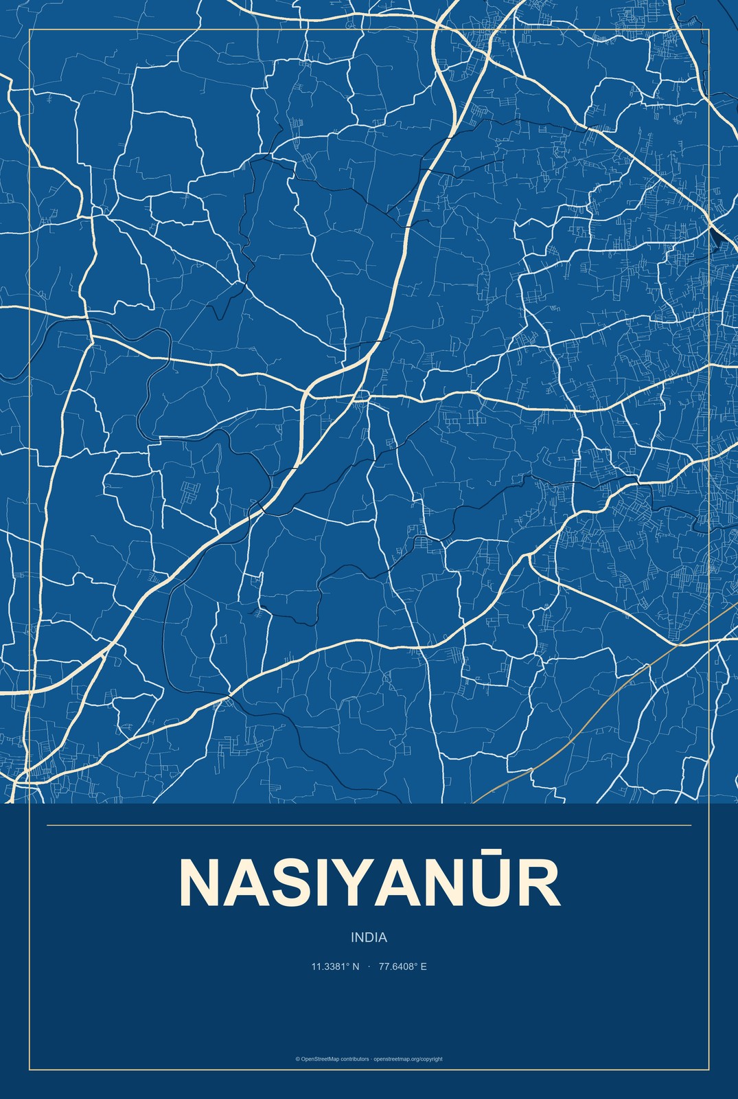 Nasiyanūr, India City Map Aluminum Sign in Harbor Cobalt style
